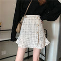 Designer Fishtail Skirt Harajuku Vintage Kawaii Ruffle Button Office Spring Fall Black Plaid High Waist Bodycon Mini Skirts