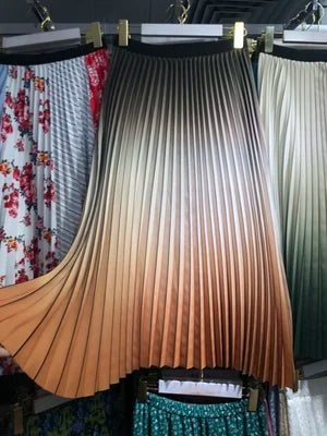 Autumn Dye Tie Gradient Thick Long Pleated Skirt A-line Vintage Pleated Long Skirts