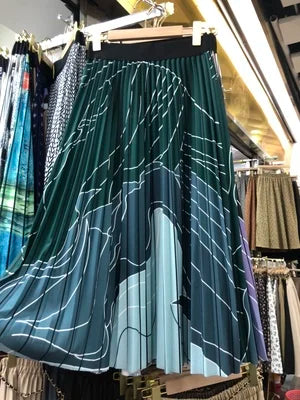 Autumn Dye Tie Gradient Thick Long Pleated Skirt A-line Vintage Pleated Long Skirts