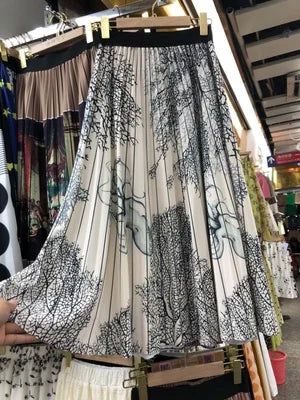 Autumn Dye Tie Gradient Thick Long Pleated Skirt A-line Vintage Pleated Long Skirts