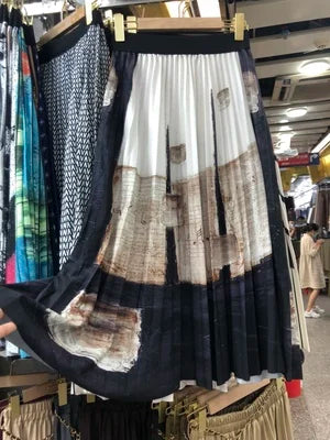 Autumn Dye Tie Gradient Thick Long Pleated Skirt A-line Vintage Pleated Long Skirts