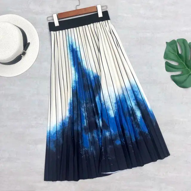 Autumn Dye Tie Gradient Thick Long Pleated Skirt A-line Vintage Pleated Long Skirts