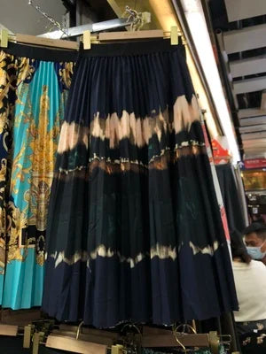 Autumn Dye Tie Gradient Thick Long Pleated Skirt A-line Vintage Pleated Long Skirts
