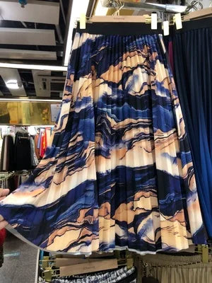 Autumn Dye Tie Gradient Thick Long Pleated Skirt A-line Vintage Pleated Long Skirts