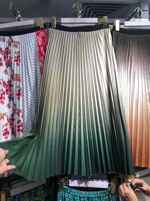 Autumn Dye Tie Gradient Thick Long Pleated Skirt A-line Vintage Pleated Long Skirts