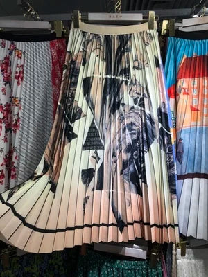 Autumn Dye Tie Gradient Thick Long Pleated Skirt A-line Vintage Pleated Long Skirts