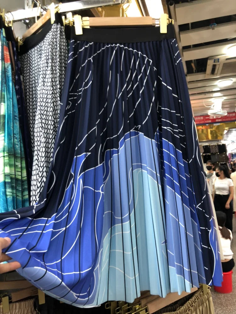 Autumn Dye Tie Gradient Thick Long Pleated Skirt A-line Vintage Pleated Long Skirts