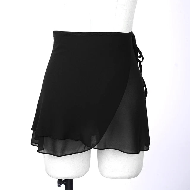 Women Chiffon Lace-up Wrap Skirts Ballet Lyrical Dancewear Summer Females Solid Miniskirts Casual Clothes for Dance Training
