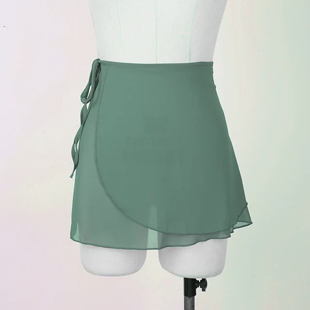 Women Chiffon Lace-up Wrap Skirts Ballet Lyrical Dancewear Summer Females Solid Miniskirts Casual Clothes for Dance Training