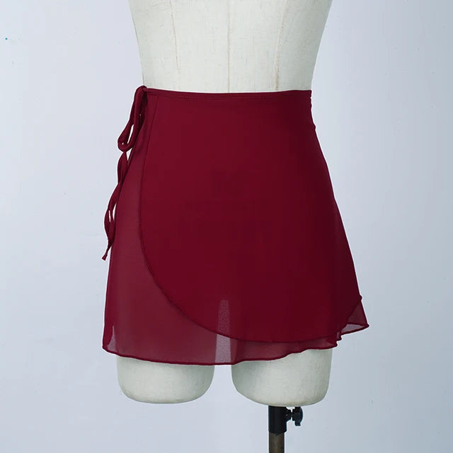 Women Chiffon Lace-up Wrap Skirts Ballet Lyrical Dancewear Summer Females Solid Miniskirts Casual Clothes for Dance Training