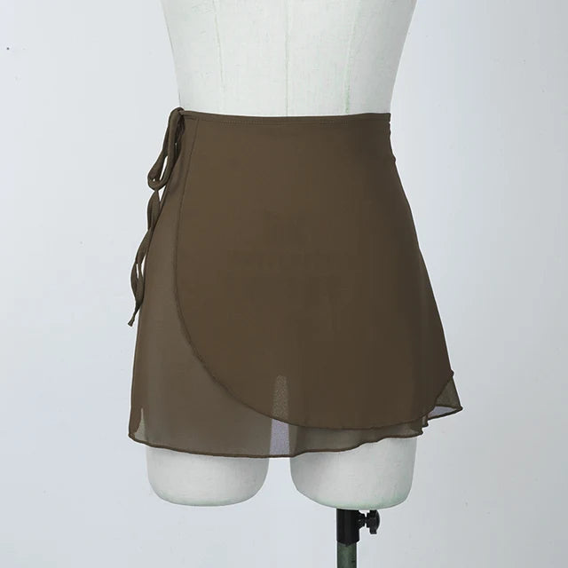 Women Chiffon Lace-up Wrap Skirts Ballet Lyrical Dancewear Summer Females Solid Miniskirts Casual Clothes for Dance Training
